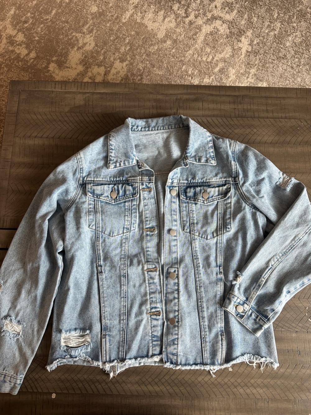 Light Blue Distressed Denim Jacket - Women's